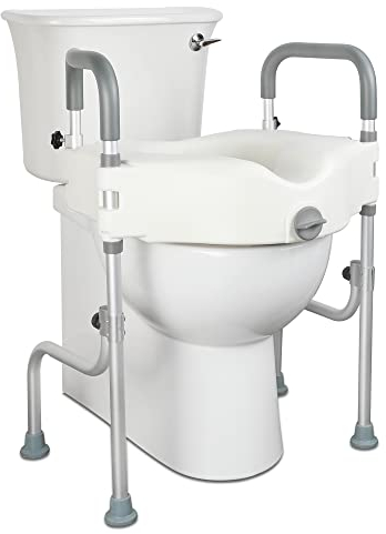 Asiento de inodoro elevado, elevador de asiento de inodoro elevado con asas, patas ajustables en altura para inodoros estándar alargados de 300 libras de servicio pesado de asistencia de baño