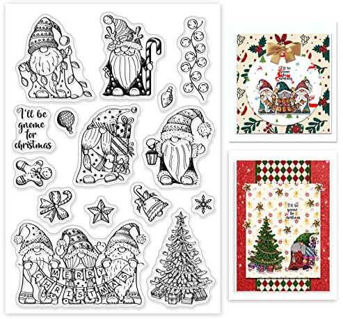 GLOBLELAND Christmas Gnome Clear Stamps Xmas Tree Santa Claus Light Bulb Bell Snowflake Silicone Clear Stamp Seals for Cards Making DIY Scrapbooking Photo Journal Album Decoration