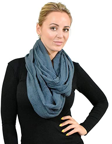 BasicSense - Bufanda unisex con canalé liso y arrugado para cuello y tubo de bucle circular, ligera, para cuello, gris oscuro, Talla única