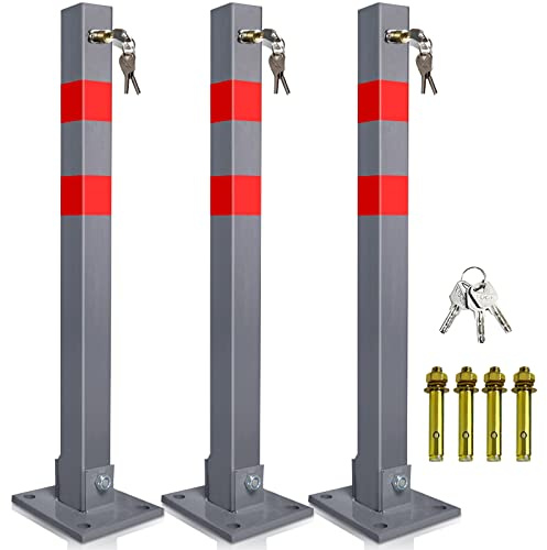 Joparri 3 x Barrière de Parking Rabattable Poteau de stationnement Pliable pour Parking avec 3 clés en Acier Robuste