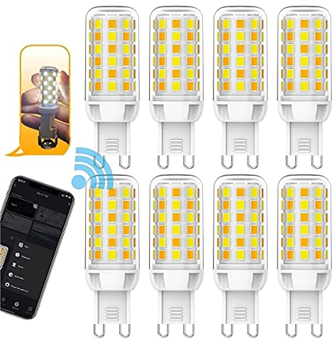 GYCS Smarte WLAN Glühbirne G9 4W LED Lampe, Wifi Alexa G9 Glühbirnen, Dimmbare G9 Led Birnen kompatibel mit Alexa und Google, 2700K-6500K, 320Lumen, Sprachsteuerung, Kein Hub Benötigt, 8er Pack