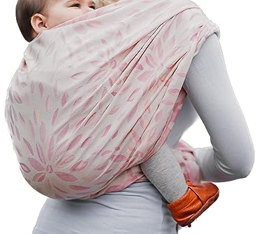 Babytragetuch aus 100% Bio-Baumwolle | Gr. 4 (370cm) | ab Geburt bis Ende der Tragezeit | diagonal elastisch gewebt | nachhaltig produzierte Garne | Flora Rose Powder