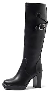 QUEEN HELENA Botas altas con tacón con plataforma para mujer X29-116, Negro , 35 EU