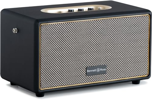 Bennett & Ross BB-860A BK Blackmore Altavoz Retro Bluetooth con Aspecto de Cuero y batería de 6000 mAh - Altavoz Vintage 60 W - Función True Wireless Estéreo - Entrada Auxiliar - Negro