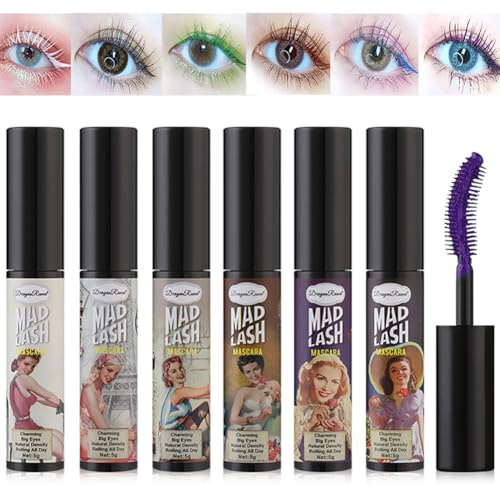 6 Stück voluminöse farbige Wimperntusche, üppiges Volumen, intensive Länge, federleichte, weiche, volle Wimpern, kein Abblättern, kein Verklumpen, hypoallergene Formel, wischfestes Wimpernmascara