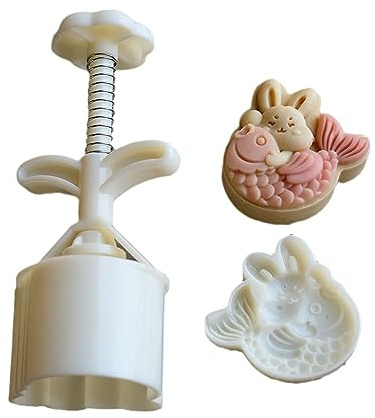 DGFJY Mooncake Moulds Rabbit With Fish Shaped Mooncake Stamps Mooncake Tool Plastic Material For MidAutumn Festival DIY Baking Hand Pressed Mooncake Mold