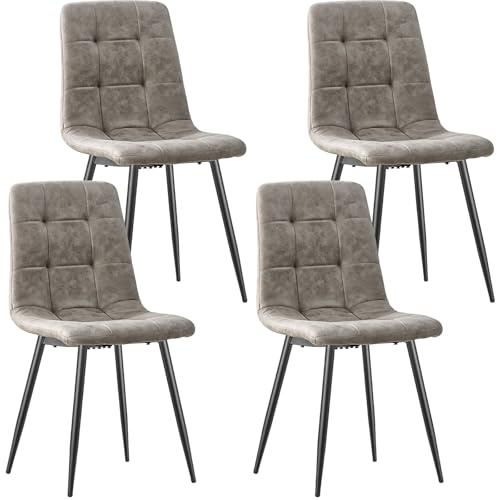 JIJIAN Pack de 4 Sillas de Comedor, Sillas de Cocina en Tejido Tecnológico, Sillas Tapizadas para Sala de Estar con Patas de Metal Negro, Adecuadas para Comedor, Sala de Espera, Caqui