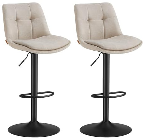 VASAGLE Barhocker 2er Set, Barstühle höhenverstellbar, drehbare Küchenhocker, mit Rückenlehne und Fußstütze, Esszimmer, Theke, Stahl, cremeweiß LJB195W02