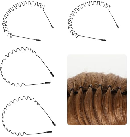 Gjinxi 4 st vågiga hårband för män sicksack metallpannband svarta elastiska pannband unisex utomhussport mode hårband halkfri sicksack hår ring band för yoga smink tvätt bröllop daglig användning A