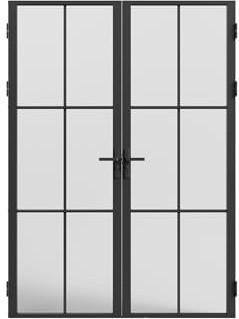 Vente-unique SEROTO - Bloque de puerta doble de aluminio y vidrio esmerilado, 2 x 204 x 93 cm, color negro