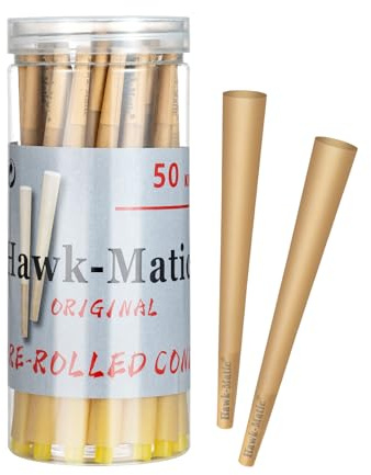 Hawk-Matic Papel de liar, conos preenrollados, paquete de 50, papel de liar natural con boquillas (108mm, Conteo, 50)