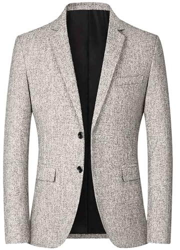 Blazer - Chaqueta de traje para hombre de corte ajustado con 2 botones, chaqueta de traje casual clásico para hombre con cuello alto y manga larga, traje de un solo pecho con bolsillos, gris, M