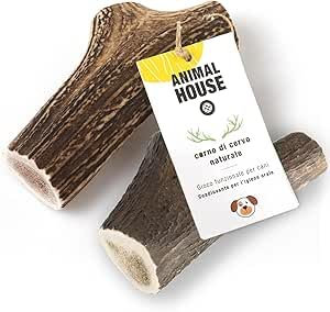 Animal House 2 Pezzi Corna di Cervo per Cani Intere, Masticativo Naturale al 100%, Rafforza Igiene Orale, Resistenti e Duraturi, Disponibili in Tutte le Taglie (2, XXL)