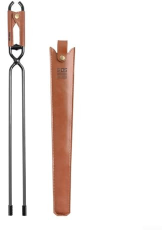 ComfyHarbor Pinzas de carbón resistentes para camping, acero al carbono de 17.3 pulgadas con agarre y funda de cuero, dientes de doble serrada, con resorte para barbacoa/fuego (440 mm, paquete de 2