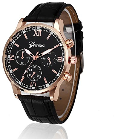 Läder analog legering kvarts armbandsur damer armbandsur, Svart, En storlek