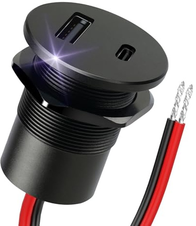 Obeaming Aluminium Dual 12V USB-Uttag Husbil Bil, Typ A + Typ C-portar, PD3.0& QC3.0 Snabb laddning för Marin Båt Buss Lastbil RV Marine ATV Husvagn