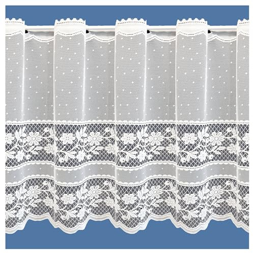 Maple Textiles Floral Band Cafe Net Curtain Sold by the Metre and sent in one Piece. Ideal for Caravans and Small windows. Available in 2 Drops (24(60cm) Drop)