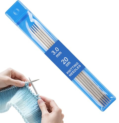 Reessy 3 mm Knitting Needles, 20 cm Double Pointed Knitting Needle Set, Stainless Steel Short Double Ended Knitting Needles Set, Metal DPN Sock Needle for Beginners Adults