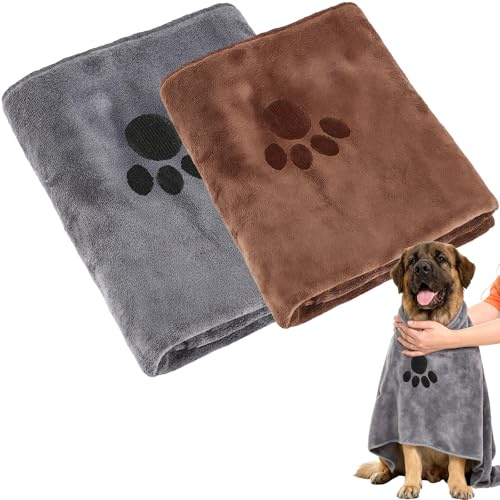 Yeqqzq Dog Microfiber Towels for Drying Dogs Large, 2 Pack, Super Absorbent and Soft Pet Grooming Towel X-Large, Dog Shower & Bath Supplies(140x70cm, 100x50cm)