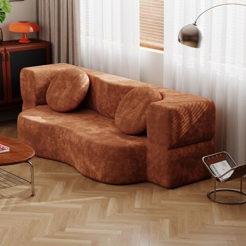 JUMMICO Canapé Convertible 2 Places 200 cm, canapé-lit Pliant Multifonctionnel livré comprimé sans Assemblage, Petit canapé Moderne fourni avec Coussins Ronds Confortables, Terre Cuite