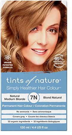 Tints of Nature 7N Natural Medium Blonde Permanent Hair Dye, Nourishes Hair and Covers Greys, Ammonia-Free, 130ml
