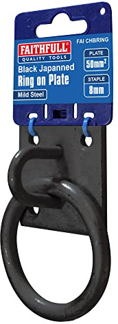 Anneau Faithfull 8 mm sur plaque – Support de corde en acier laqué noir avec base pré-percée (50 x 50 mm) pour remorques, vélos, hamacs et étendoirs à linge