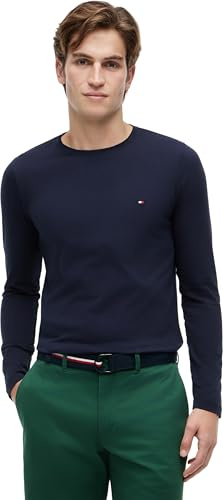 Tommy Hilfiger T-Shirt Manches Longues Homme Stretch Slim Fit Coton, Bleu (Desert Sky), XL