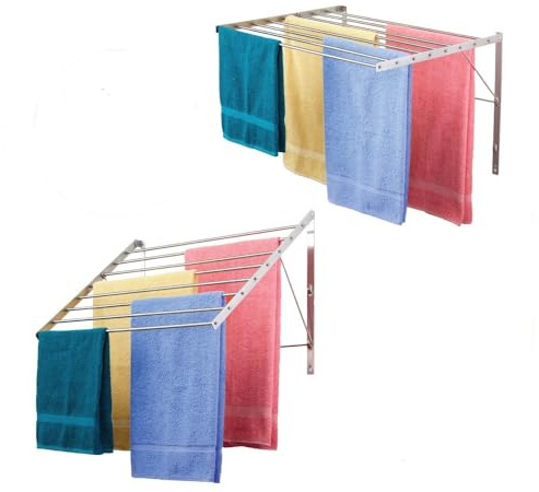 Smartsome | Wall Mounted | Clothes Drying Rack | 30 Wide | 20 Linear Feet Capacity | 8 Smooth Round Stainless Steel Rods | 60 lb Capacity | Fully Assembled | Compact Sturdy Space-Saving Design
