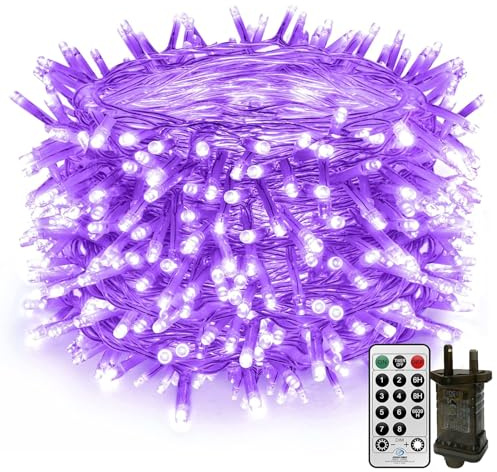 CORST 20 m, 200 LED, luce UV, per esterni, luce UV, per interni, colore viola, filo di rame, con timer telecomando, 8 modalità, impermeabile per albero e giardino