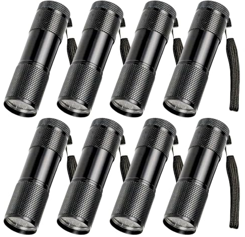 MEGYAD 8 Stück UV Taschenlampe: Schwarzlicht Taschenlampe mit 9 LEDs, Mini UV Lampe Schwarzlichtlampe Mini UV Lampe Ultraviolettes Licht für Unechte Banknoten Urin von Hunde und Andere Haustiere