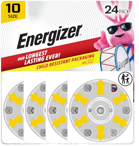 Energizer Hearing Aid Batteries Size 10, Yellow Tab, 24 Pack