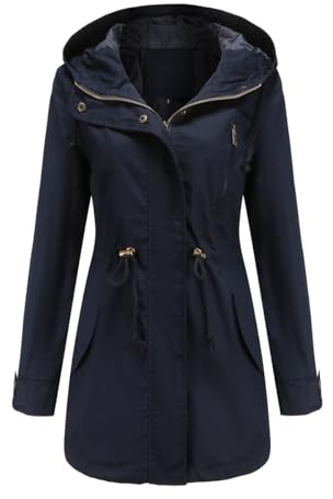 chiguomaoyi Vestes militaires légères et décontractées pour femmes Anorak Utilitaire Taille haute Cordon de serrage Manteau à capuche zippée