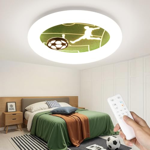 Kuwork Lampara Techo Infantil, Plafon LED Techo Regulable con Control Remoto, Fútbol Luces con Timing y Función de Luz Nocturna para Lampara Dormitorio Juvenil Salon Habitacion,40CM