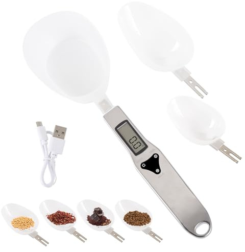 Cucchiaio dosatore digitale, bilancia elettronica per alimenti con 3 cucchiai regolabili, ad alta precisione per gadget da cucina per caffè, tè, ingredienti, spezie, farina, animali domestici, cani,