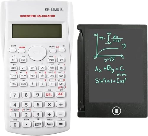 KK-82MS-B/KK-82MS-D Calculadora científica portátil de ingeniería con bloc de notas,con tableta de escritura borrable LCD de 4,4 pulgadas,calculadora portátil profesional para oficina,escuela (Blanco)