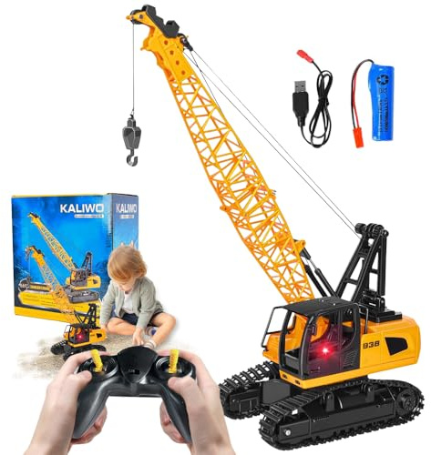 SKIKHN Grue Telecommandée, Jouet Grue Télécommandée, Grues Télécommandée 2,4 G à 9 Canaux avec Lumières et Sons Réalistes, Cadeaux d'anniversaire pour Enfants à Partir de 3 Ans