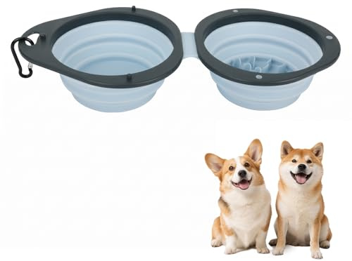Ciotola Pieghevole per Cani, Ciotola Cane Portatile, Ciotola Portatile per Cani, in Silicone per Viaggio e Outdoor, Ciotola Acqua Cane Salvaspazio, Blu, 30.3x14.2cm