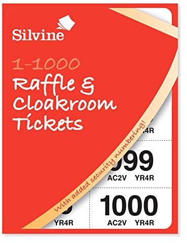 Silvine Cloakroom / Raffle Tickets, Numbered 1-1000 with Security Numbering [Pack of 6], 253857