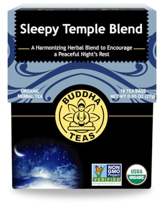 Buddha Teas - Sleepy Temple Blend - Organic Herbal Tea - For Health & Wellbeing - Blend of Herbs & Flowers - Clean Ingredients - Caffeine Free - OU Kosher & Organic - Non-GMO - 18 Bleach-Free Tea Bags
