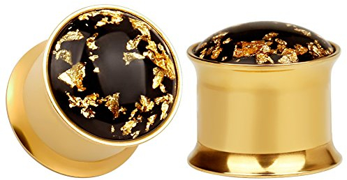 KUBOOZ(1 Pair Simple Golden Gold-foil Ear Plugs Tunnels Gauges Stretcher Piercings 0g