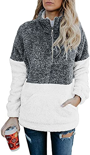 BTFBM Womens Sweatshirt Sherpa Quarter Zip Pullover Fall Winter 2026 Long Sleeve Fleece Sweaters Hoodies Sweatshirts Clothes(Grey, Medium)