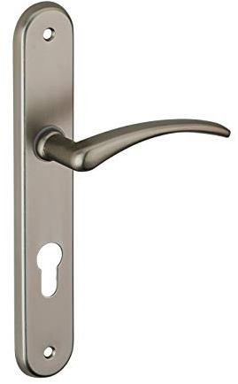 THIRARD - Ensemble de Poignées pour Porte d'Entrée Selene - Acier Embouti - Design Élégant - Trou de Cylindre - Entr'Axes 195 mm - Carré 7 mm - Finition Nickelé Satiné - Gris