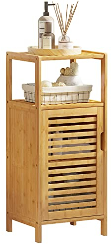 VIAGDO Beistellschrank Bambus Nachtschrank mit 2 offenen Ablagen, Kommode Schrank, Kleiner Seitenschrank, Küchenschrank, Flurschrank, Schmaler Schrank Wohnzimmer, Schlafzimmer, Flur, 36.5 x 33 x 87 cm