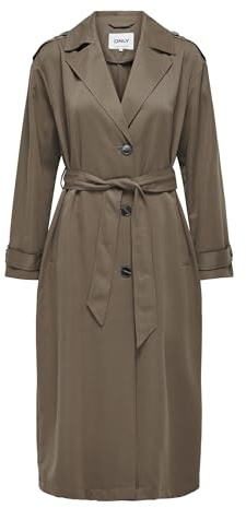 ONLY Damen Langer Trench Coat | Eleganter Basic Übergangs Mantel | Einreihig Longline mit Gürtel ONLLINE, Farben:Braun-3, Größe:L