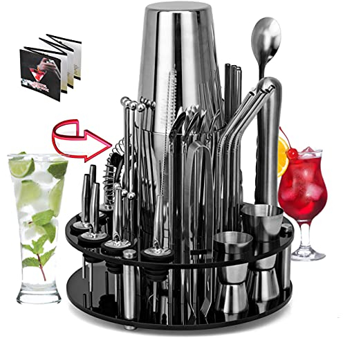 CKductpro Bartender Kit, 41 pezzi Boston Cocktail Shaker in acciaio inossidabile,supporto rotante in acrilico, Bar Gift Set