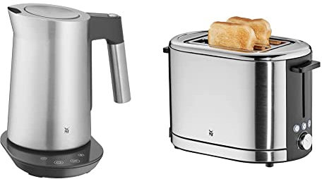 WMF Kineo Wasserkocher mit Temperatureinstellung 1,6l, Kalkfilter, 3000W & Lono Toaster Edelstahl, Doppelschlitz Toaster mit Brötchenaufsatz, 2 Scheiben, XXL-Toast, 900 W, edelstahl matt