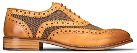 London Brogues Chaussures Homme Cuir véritable Marron Clair Vert Olive et Tweed Style Gatsby Vintage Mariages Bureau - Marron Clair - Tweed 42