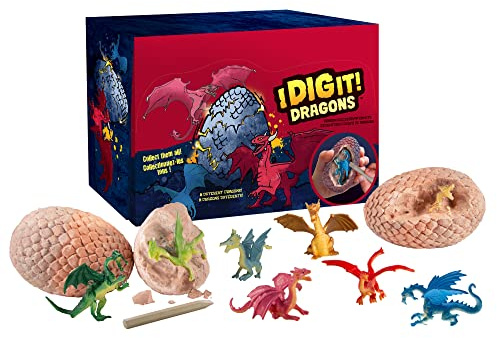 Thames & Kosmos I Dig It! Dragon Egg Excavation Gift Set | 18 Excavation Kits w/Plastic Dragon Figurines Inside | Party Favors, Stocking Stuffers, Easter Baskets | 8 Unique Dragons to Collect | EN/FR