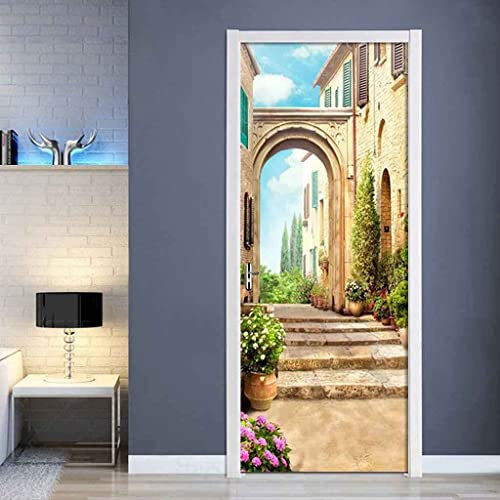 Adesivi Per Porte Per Porte Interne 3D Scenario Della Città Autoadesivo Murale Decorazione Della Casa Decalcomania Di Arte Camera Da Letto Soggiorno Poster Rimovibile Adesivo Per Porta- 95 X 215 Cm P