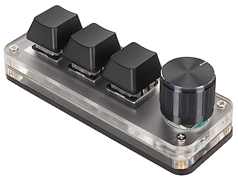 Heayzoki Tastiera meccanica da gioco a 3 tasti con 1 manopola, mini tastiera macro programmabile USB C, tastiera programmabile con una sola mano con interruttore blu (nero)